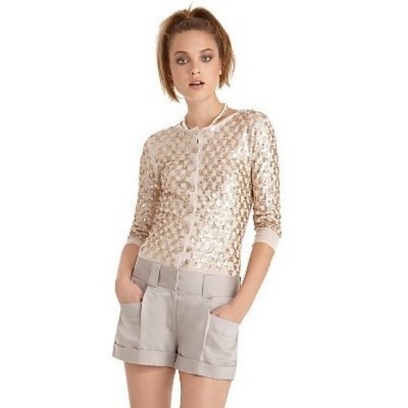 French Connection Sweaters - French Connection Tan Cardigan, Gold Sequins - L